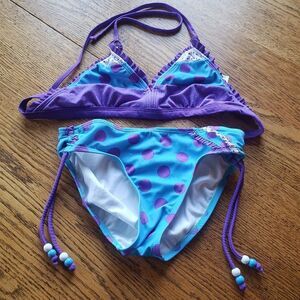 Justice Girls’ Size 12 Y2K Polka Dot Bikini Swimsuit – 2-Piece Purple/Blue